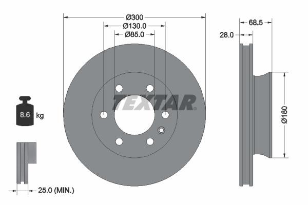 Textar 92301203 Front brake disc ventilated 92301203: Buy near me in Poland at 2407.PL - Good price!