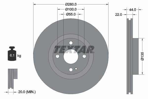 Textar 92301503 Front brake disc ventilated 92301503: Buy near me in Poland at 2407.PL - Good price!