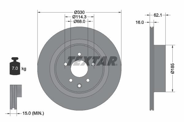 Textar 92319703 Rear ventilated brake disc 92319703: Buy near me in Poland at 2407.PL - Good price!