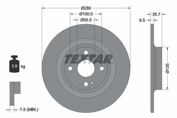 Textar 92320003 Rear brake disc, non-ventilated 92320003: Buy near me in Poland at 2407.PL - Good price!