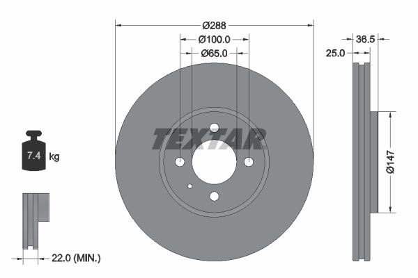 Textar 92302303 Front brake disc ventilated 92302303: Buy near me in Poland at 2407.PL - Good price!
