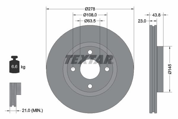Textar 92303203 Front brake disc ventilated 92303203: Buy near me in Poland at 2407.PL - Good price!
