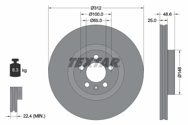 Textar 92303303 Тормозной диск передний вентилируемый 92303303: Отличная цена - Купить в Польше на 2407.PL!