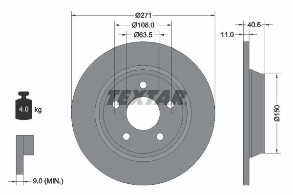 Textar 92303503 Rear brake disc, non-ventilated 92303503: Buy near me in Poland at 2407.PL - Good price!