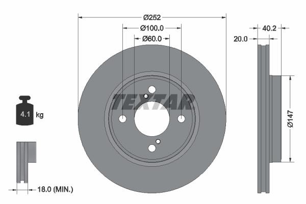 Textar 92303703 Front brake disc ventilated 92303703: Buy near me in Poland at 2407.PL - Good price!