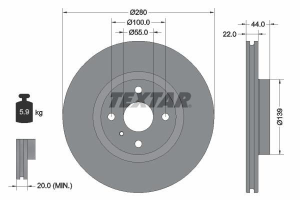 Textar 92304205 Front brake disc ventilated 92304205: Buy near me in Poland at 2407.PL - Good price!