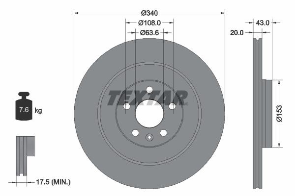 Textar 92304503 Rear ventilated brake disc 92304503: Buy near me in Poland at 2407.PL - Good price!