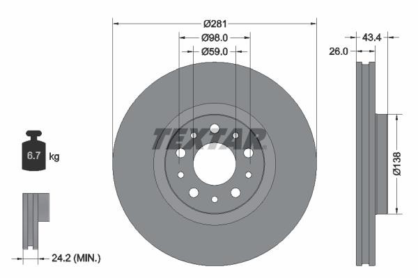 Textar 92304803 Front brake disc ventilated 92304803: Buy near me at 2407.PL in Poland at an Affordable price!