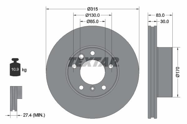 Textar 92304905 Front brake disc ventilated 92304905: Buy near me in Poland at 2407.PL - Good price!