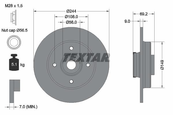Textar 92305403 Rear brake disc, non-ventilated 92305403: Buy near me in Poland at 2407.PL - Good price!