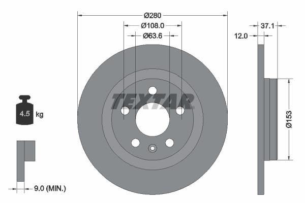 Textar 92323803 Rear brake disc, non-ventilated 92323803: Buy near me in Poland at 2407.PL - Good price!