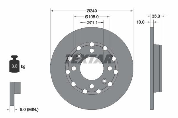 Textar 92325803 Rear brake disc, non-ventilated 92325803: Buy near me in Poland at 2407.PL - Good price!