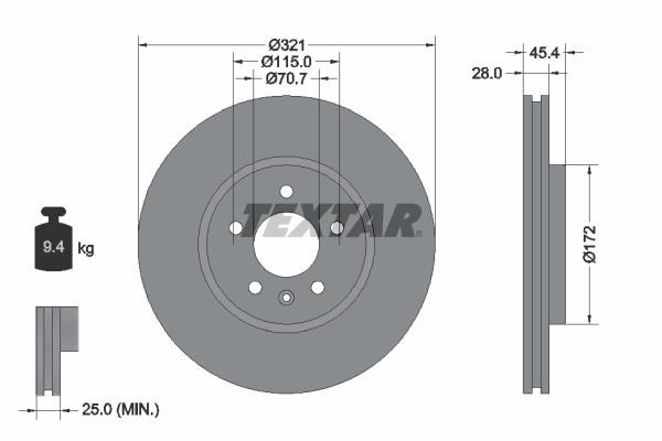 Textar 92305505 Front brake disc ventilated 92305505: Buy near me in Poland at 2407.PL - Good price!