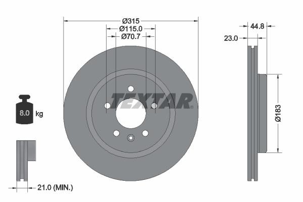 Textar 92305603 Rear ventilated brake disc 92305603: Buy near me in Poland at 2407.PL - Good price!