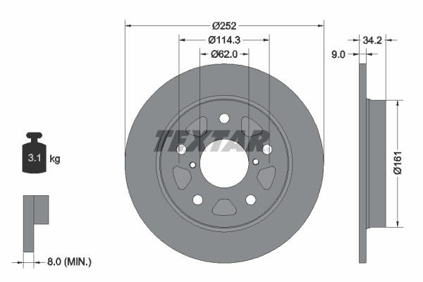 Textar 92305703 Rear brake disc, non-ventilated 92305703: Buy near me in Poland at 2407.PL - Good price!
