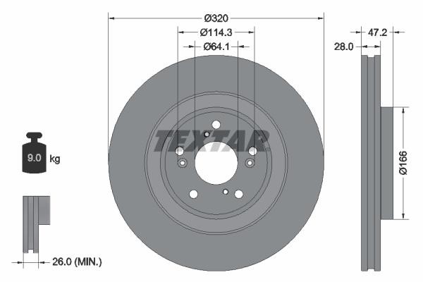 Textar 92306203 Front brake disc ventilated 92306203: Buy near me in Poland at 2407.PL - Good price!