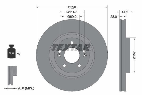 Textar 92306303 Front brake disc ventilated 92306303: Buy near me in Poland at 2407.PL - Good price!