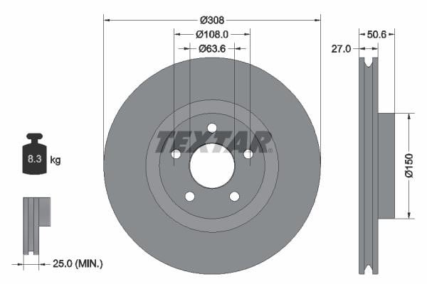 Textar 92306703 Front brake disc ventilated 92306703: Buy near me in Poland at 2407.PL - Good price!