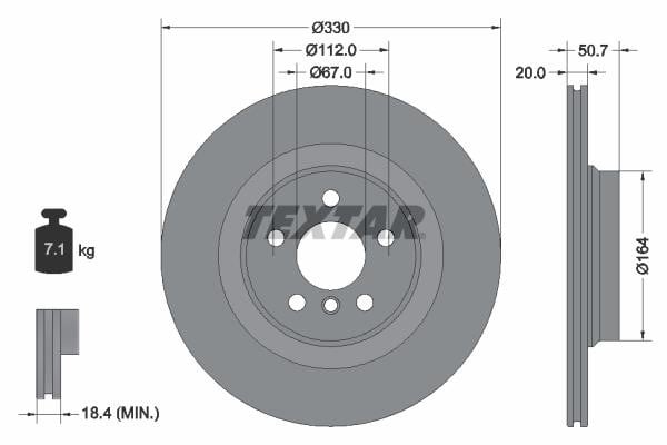 Textar 92306805 Rear ventilated brake disc 92306805: Buy near me in Poland at 2407.PL - Good price!