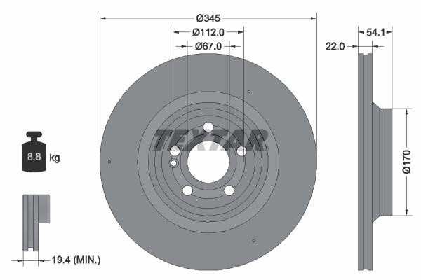 Textar 92307005 Rear ventilated brake disc 92307005: Buy near me in Poland at 2407.PL - Good price!