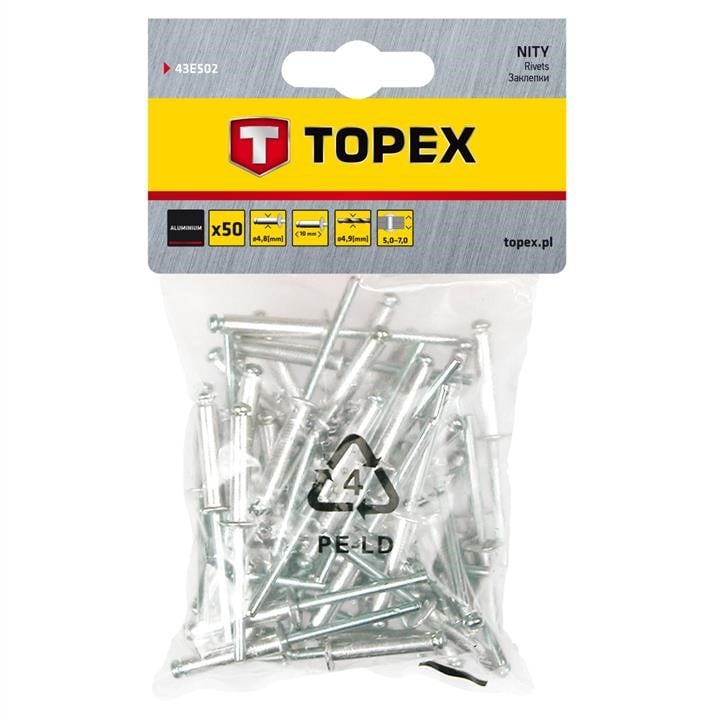 Topex 43E502 Nity aluminiowe 4.8 x 10 mm, 50 szt. 43E502: Dobra cena w Polsce na 2407.PL - Kup Teraz!