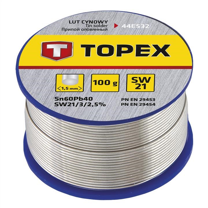 Topex 44E532 Tin solder, 60% Sn: 1.5 mm wire and SW 21 flux. 100 g, general - blister 44E532: Buy near me in Poland at 2407.PL - Good price!