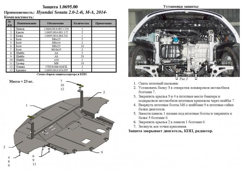 Ochrony silnika Kolchuga standart 1.1006.00 dla Hyundai Sonata 7 LF (skrzynia biegów, chłodnica) Kolchuga 1.1006.00