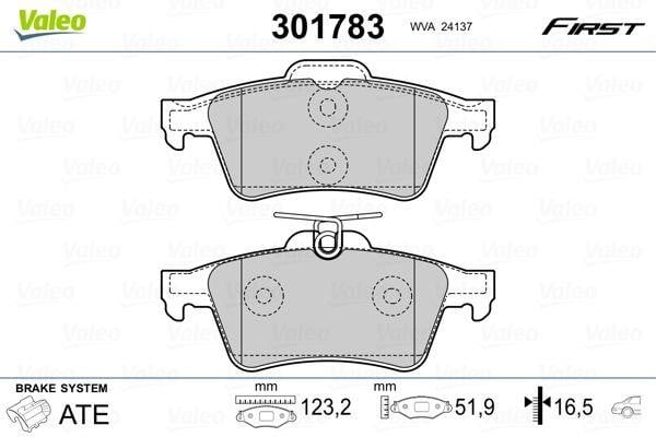 Valeo 301783 Rear disc brake pads, set 301783: Buy near me at 2407.PL in Poland at an Affordable price!