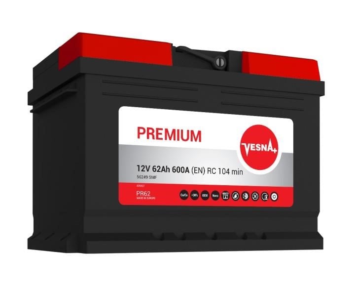 Vesna 415 062 Battery Vesna Premium 12V 62AH 600A(EN) R+ 415062: Buy near me in Poland at 2407.PL - Good price!