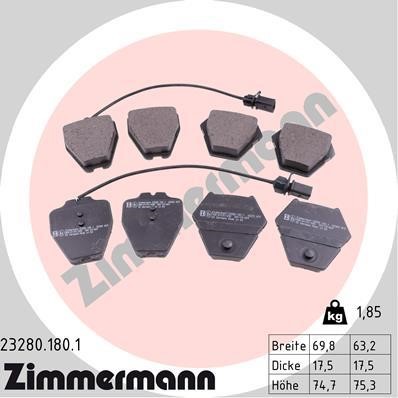 Otto Zimmermann 23280.180.1 Тормозные колодки дисковые, комплект 232801801: Отличная цена - Купить в Польше на 2407.PL!