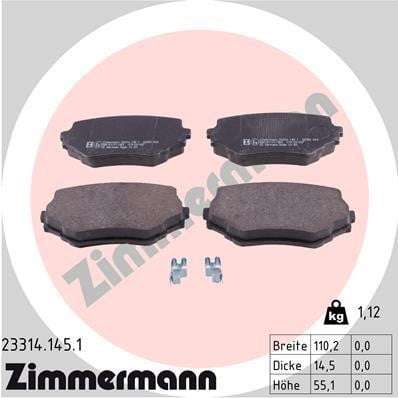 Otto Zimmermann 23314.145.1 Brake Pad Set, disc brake 233141451: Buy near me at 2407.PL in Poland at an Affordable price!