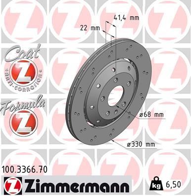 Otto Zimmermann 100.3366.70 Rear ventilated brake disc 100336670: Buy near me in Poland at 2407.PL - Good price!