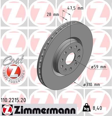 Otto Zimmermann 110.2215.20 Ventilated disc brake, 1 pcs. 110221520: Buy near me in Poland at 2407.PL - Good price!
