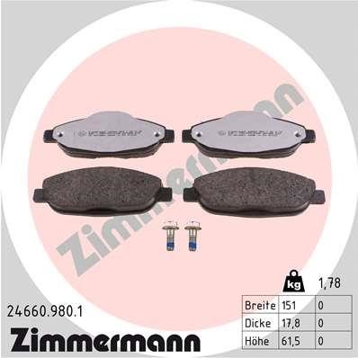 Otto Zimmermann 24660.980.1 Тормозные колодки дисковые, комплект 246609801: Отличная цена - Купить в Польше на 2407.PL!