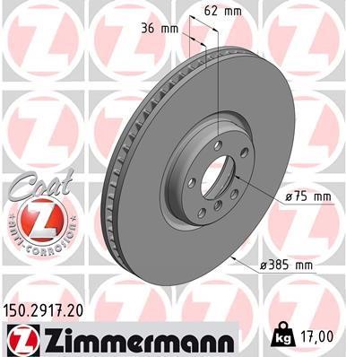 Otto Zimmermann 150.2917.20 Front brake disc ventilated 150291720: Buy near me in Poland at 2407.PL - Good price!