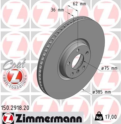 Otto Zimmermann 150.2918.20 Front brake disc ventilated 150291820: Buy near me in Poland at 2407.PL - Good price!