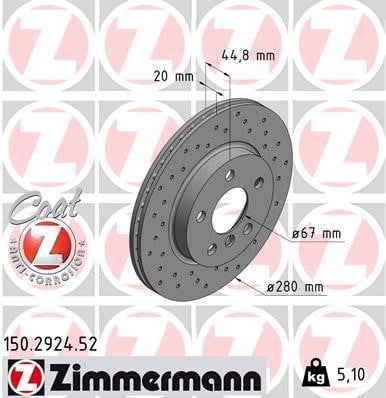 Otto Zimmermann 150.2924.52 Тормозной диск передний вентилируемый 150292452: Отличная цена - Купить в Польше на 2407.PL!