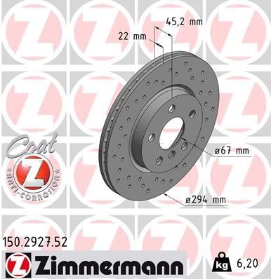 Otto Zimmermann 150.2927.52 Front brake disc ventilated 150292752: Buy near me in Poland at 2407.PL - Good price!