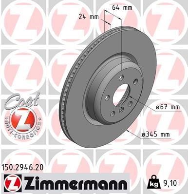 Otto Zimmermann 150.2946.20 Rear ventilated brake disc 150294620: Buy near me in Poland at 2407.PL - Good price!