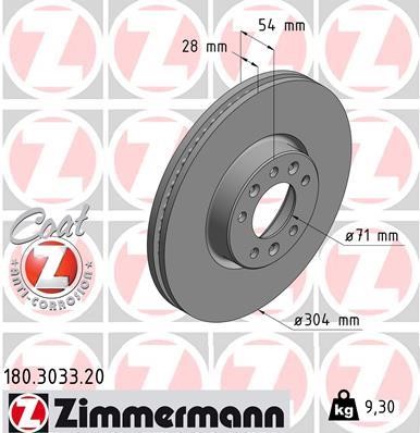 Otto Zimmermann 180.3033.20 Front brake disc ventilated 180303320: Buy near me in Poland at 2407.PL - Good price!