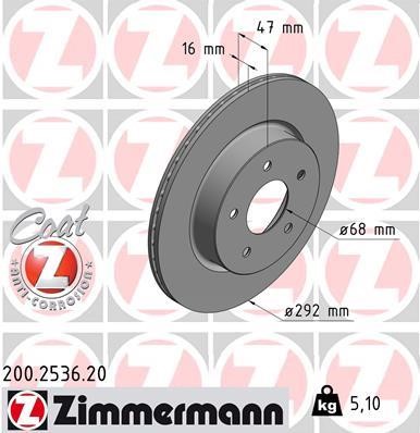 Otto Zimmermann 200.2536.20 Rear ventilated brake disc 200253620: Buy near me in Poland at 2407.PL - Good price!