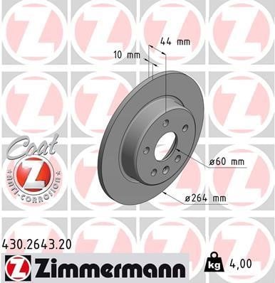 Otto Zimmermann 430.2643.20 Rear brake disc, non-ventilated 430264320: Buy near me in Poland at 2407.PL - Good price!