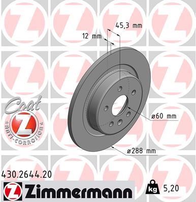 Otto Zimmermann 430.2644.20 Rear brake disc, non-ventilated 430264420: Buy near me in Poland at 2407.PL - Good price!