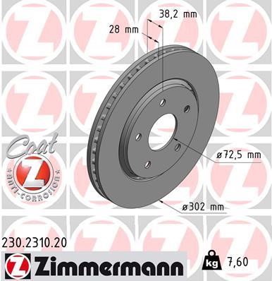 Otto Zimmermann 230.2310.20 Тормозной диск передний вентилируемый 230231020: Отличная цена - Купить в Польше на 2407.PL!