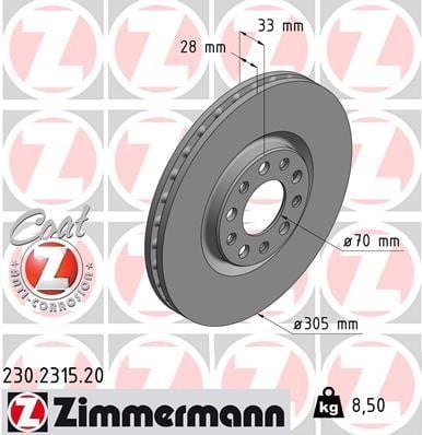 Otto Zimmermann 230.2315.20 Front brake disc ventilated 230231520: Buy near me at 2407.PL in Poland at an Affordable price!
