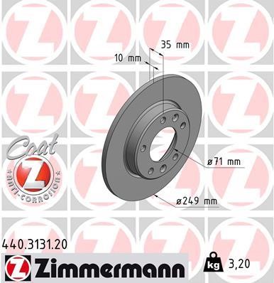 Otto Zimmermann 440.3131.20 Rear brake disc, non-ventilated 440313120: Buy near me in Poland at 2407.PL - Good price!