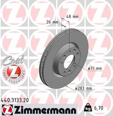 Otto Zimmermann 440.3133.20 Front brake disc ventilated 440313320: Buy near me in Poland at 2407.PL - Good price!