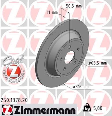 Otto Zimmermann 250.1378.20 Тормозной диск задний невентилируемый 250137820: Отличная цена - Купить в Польше на 2407.PL!