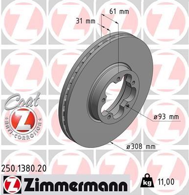 Otto Zimmermann 250.1380.20 Front brake disc ventilated 250138020: Buy near me in Poland at 2407.PL - Good price!