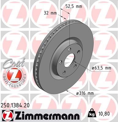 Otto Zimmermann 250.1384.20 Тормозной диск передний вентилируемый 250138420: Отличная цена - Купить в Польше на 2407.PL!